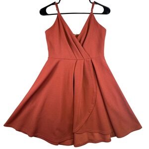 Trac Dress Women's Medium Orange Fit and Flare Skater V-Neck Cocktail Party